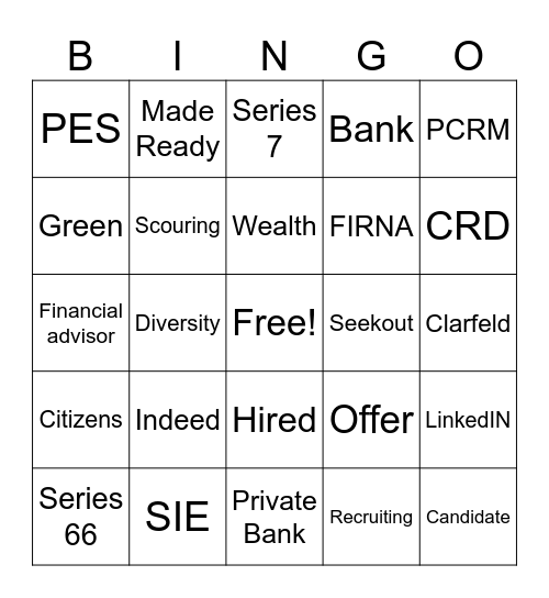 Wealth Bingo Card