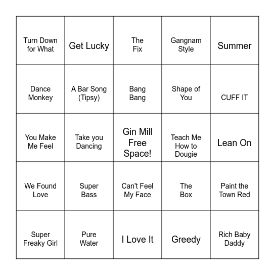 2010's & Today's Party Hits Bingo Card