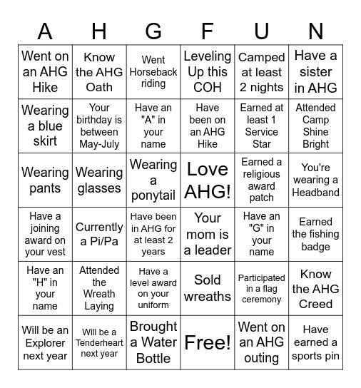 AHG End of the Year Bingo Card