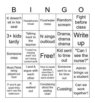 7th period BINGO! Bingo Card