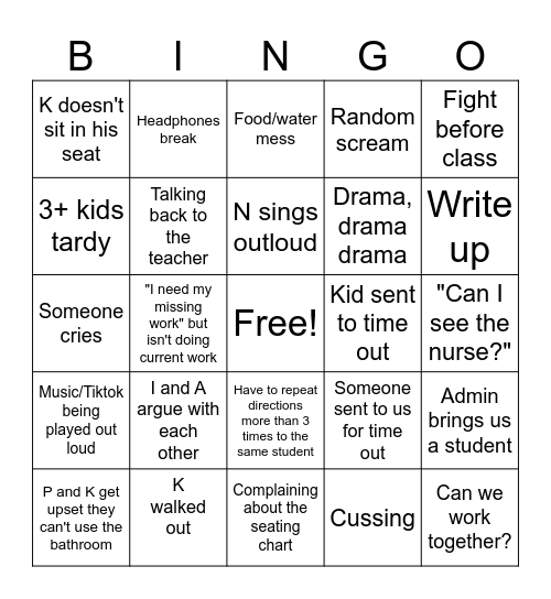 7th period BINGO! Bingo Card