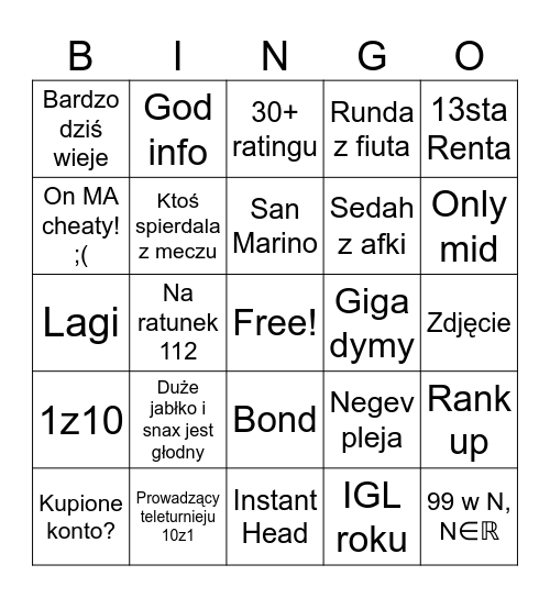 MnM Bingo Card