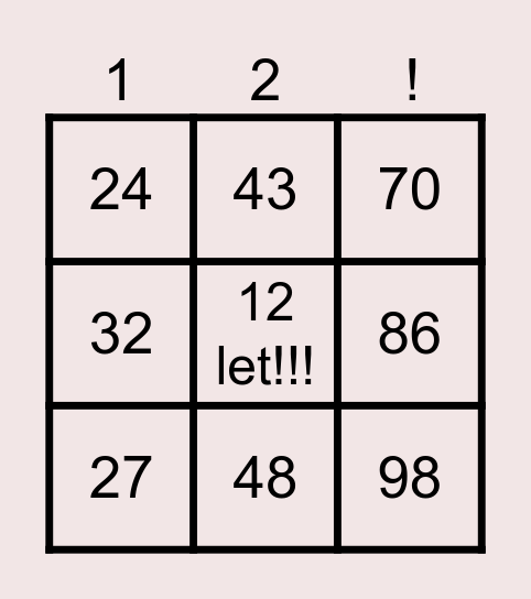12 let!!! Bingo Card