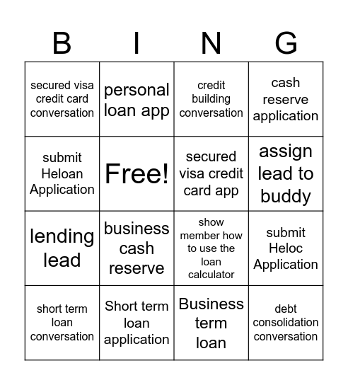 BINGO LENDING Bingo Card