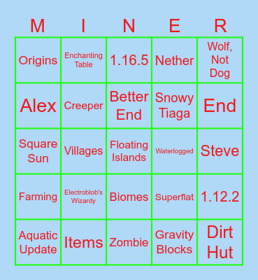 Minecraft and mods Bingo Card