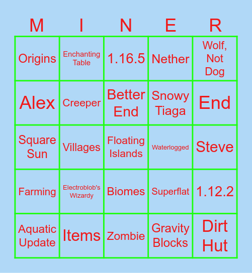 Minecraft and mods Bingo Card