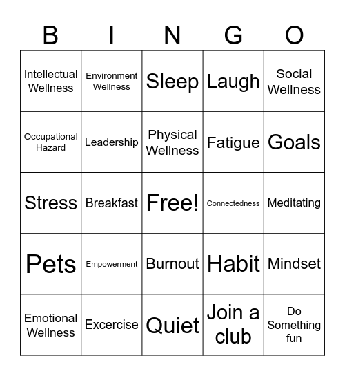 AgeCare Corporate Wellness Bingo Card