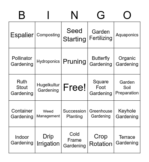 Gardening Techniques Bingo Card