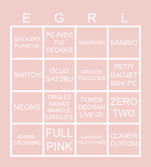 EGIRL SETUP Bingo Card