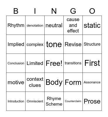 Englo-Bingo II Bingo Card