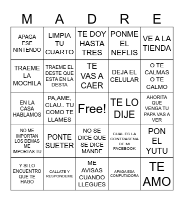 DIA DE LAS MADRES Bingo Card