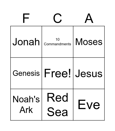 Lord's Bingo Card