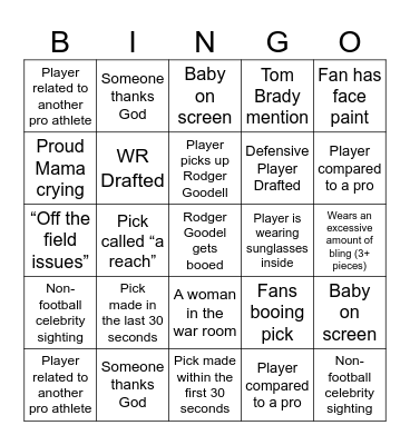 NFL Bingo 2024 Bingo Card
