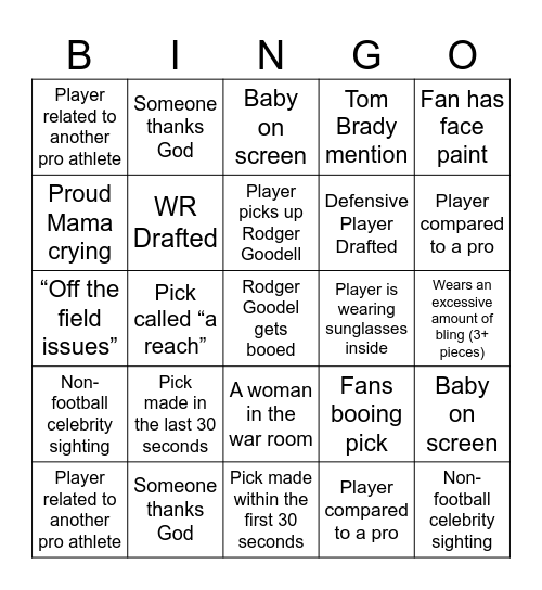 NFL Bingo 2024 Bingo Card