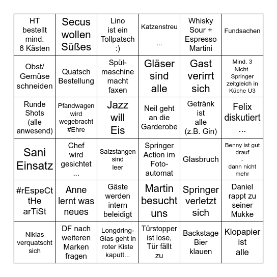 1. Offizieller Mojo-Bingo-Abend Bingo Card