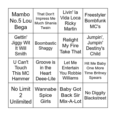Musical Bingo Card
