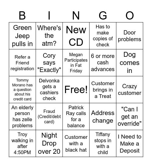 Comerica Bingo Card