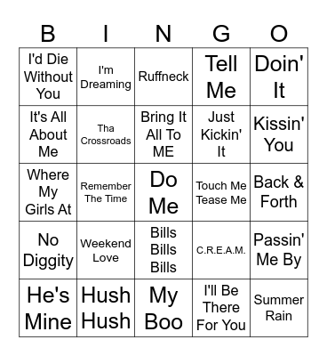 90's R&B/Hip-Hop Game 2 Bingo Card