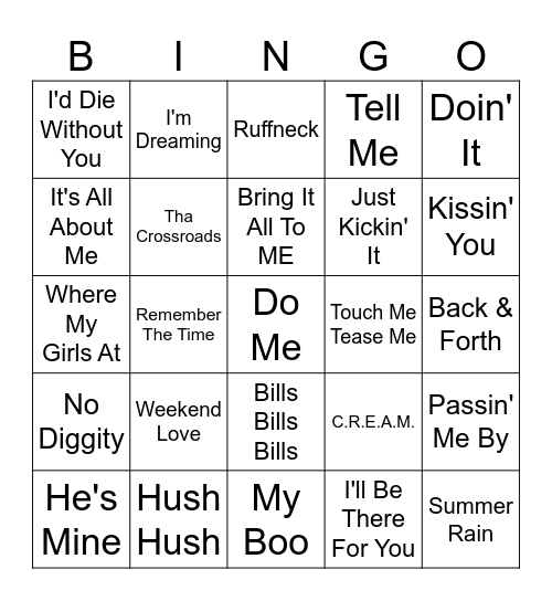 90's R&B/Hip-Hop Game 2 Bingo Card