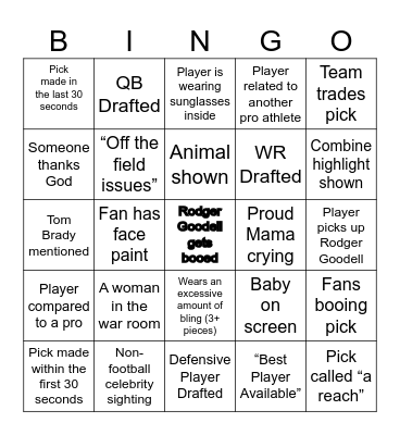 Football Draft Bingo Card