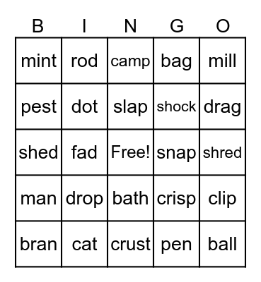 Phonics Bingo Card