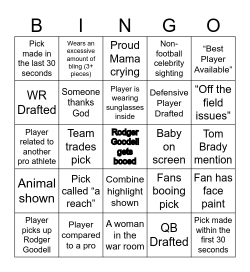 NFL Bingo Card