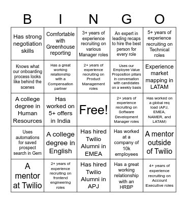 Find Someone Who Bingo Card