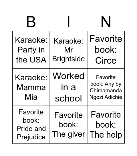 Untitled Bingo Card