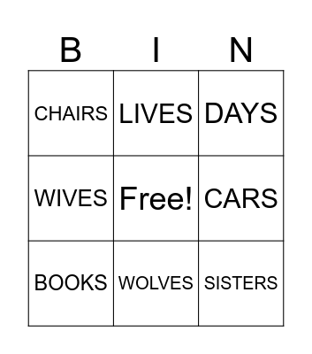 PLURAL NOUNS Bingo Card