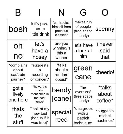 Oli Sayings - Reed Class Bingo Card