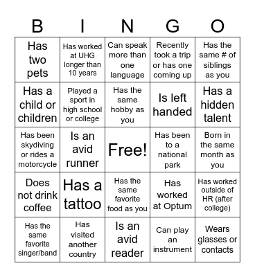 People Team Bingo 2 Bingo Card