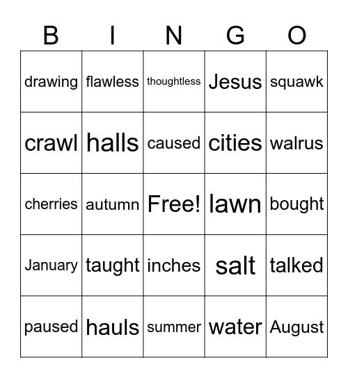 Dipthongs Bingo Card