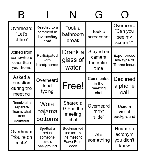 DLM All Hands Meeting Bingo Card