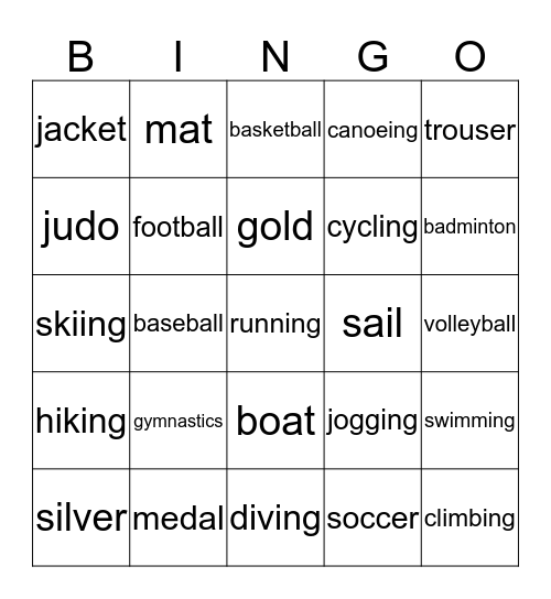 Sport for your Health Bingo Card