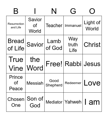 Names for Jesus Bingo Card