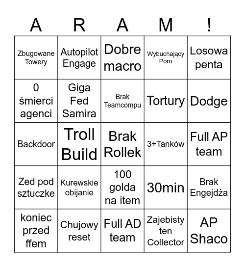 Aram Bingo Card