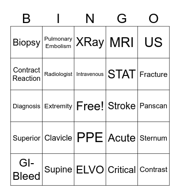 Diagnostic Imaging Bingo! Bingo Card