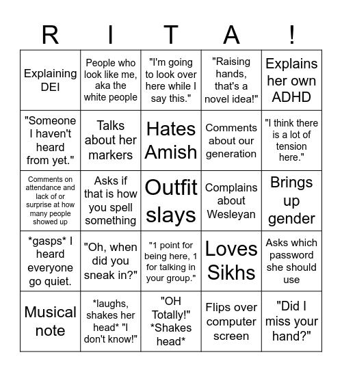 Rita! Bingo Card