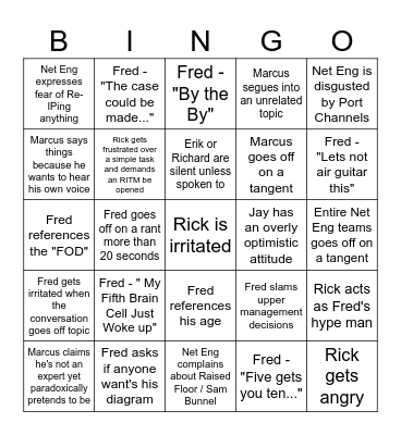 Network Engineering Bingo Card