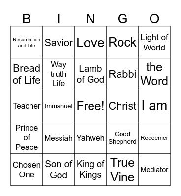 Names for Jesus Bingo Card