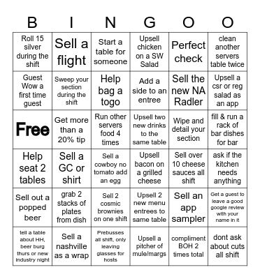 Server Bingo Thurs - Sat Bingo Card