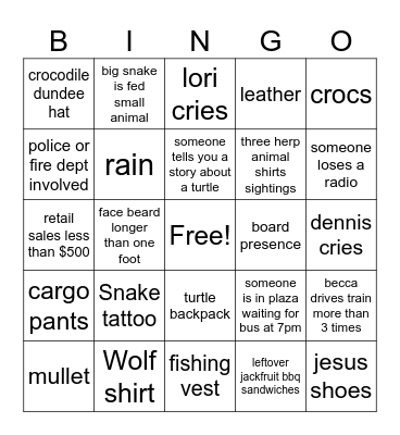 Snakes and Lizards and Frogs Bingo Card