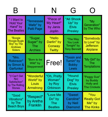 Boogie Bingo - Classics Game Bingo Card