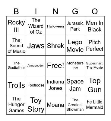 Movies! Bingo Card