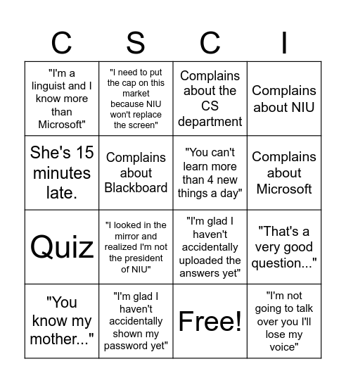 CSCI 463 Bingo Card