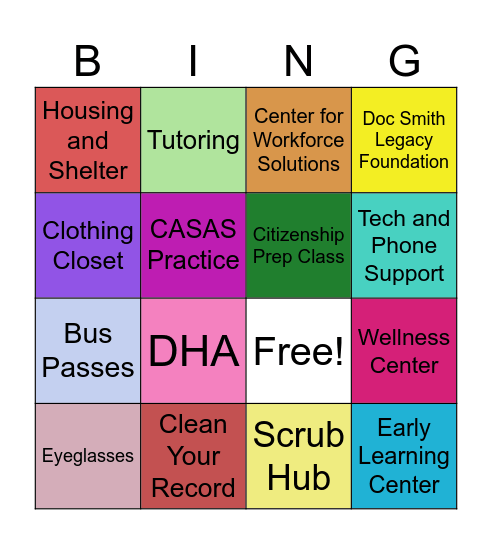 Highlands Student Resources Bingo Card