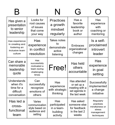 Leadership Bingo Card