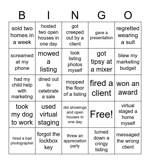 Real Estate Bingo Card