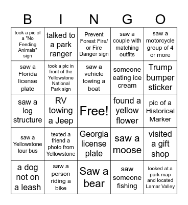 Yellowstone Bingo Card