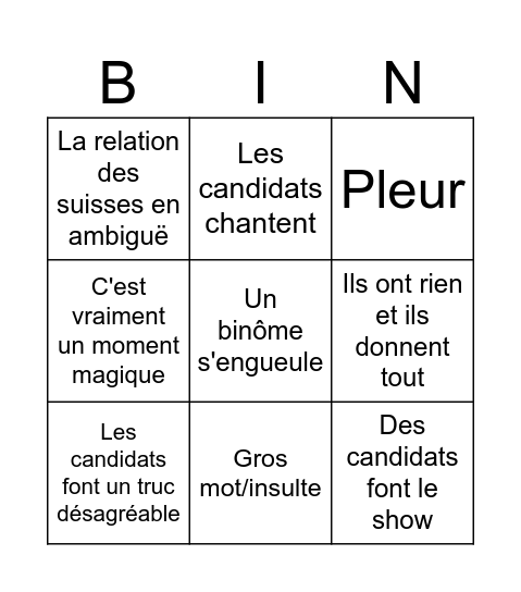 Pékin Express Bingo Card